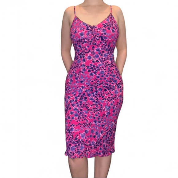 Urban Outfitters Pink and and purple Floral midi dress size XS - Picture 1 of 8
